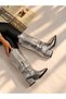 Limona Silver Patent Leather Straw Patterned 6 cm Heel Women's Boots