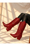 Limona Wicker Patterned Red Patent Leather 6 cm Heel Women's Boots - 3