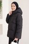 Women's Hooded Pocketed Zippered Black Inflatable Coat - 2