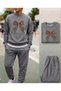 Women's Leopard Bow Printed Crew Neck Tracksuit Set Oversize