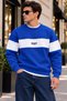 Men's Stripe Detailed Believe Printed 3 Thread Raster Crew Neck Sweatshirt