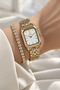 Women's Wristwatch-Minimal Rectangular Small Case Steel Band-Gift Box and Bracelet.Hm28973S01-1