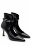 Caren Women's Black Leather Pointed Toe Thin Heeled Belt Detailed Windowed Stylish Boots & Stiletto 9 cm Heel - 3