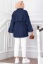 High Collar Zippered Denim Jacket - Trench Coat Navy Blue - 6
