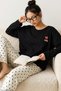 Ecru Black Heart Patterned Cotton Knitted Pajama Set 8094 - 2