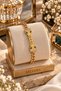 Double Leopard Figured Green Stone Steel Chain Bracelet (Gold Color) - 3