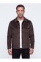 Brown Velvet Textured Men's Shirt Coat with Hidden Buttons