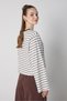 Women's Brown Crop Wide Sleeve Oversize Basic Striped T-Shirt 32077 - 6