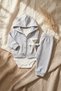 Gray Melange Hooded Teddy Bear Detailed 3-Piece Baby Set - 100% Cotton Cardigan, Bodysuit and Pants Set - 3