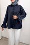 Ruffle Detailed Oversized Shirt 0057 - Dark Blue