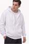 Men's white zip-up hoodie with three-thread fleece kangaroo pocket - oversized cardigan