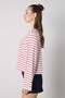 Women's Red Crop Wide Sleeve Oversize Basic Striped T-Shirt 32077 - 6