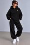 Hooded Tracksuit 2-Piece Set with Ribbed Bottom and Top Combination Unisex Lightning Printed