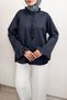 Ruffle Detailed Oversized Shirt 0057 - Dark Blue - 2