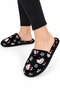 Unisex Home Furry Non-Slip Sole Slippers Black-White - 4