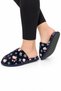 Unisex Home Furry Non-Slip Sole Slippers Dark Blue-White