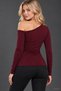 Sparkling Asymmetrical Elegance - Women's Off-Shoulder Long Sleeve Blouse with Stone Embellishments and Tulle Detail - 2