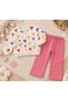 Girl's Three-Threaded Colorful Heart Patterned Sweatshirt and Sweatpants 2-Piece Set - 3