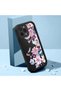 iPhone 15 Pro Compatible Black Silicone Camera Protected Shock Absorbing Protective Case with Floral Pattern - 3