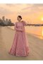 Pink Heavy Faux Georgette Embroidered Gown with Organza Silk Dupatta - HRT101698 | Pink-Size:M-38-Inches