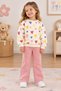 Girl's Three-Threaded Colorful Heart Patterned Sweatshirt and Sweatpants 2-Piece Set