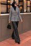 V-Neck Plaid Jacket Tsd260334 Gray - 3