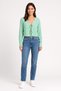 Jeans Women Tie Neck Long Sleeve Allover Print Crop Top, Multicolor - 2