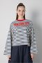 Women's Navy Blue Crop Wide Sleeve Oversize Printed Striped Sweatshirt 32078 - 2