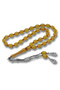 Honey Yellow Crimped Amber Prayer Beads with Metal Tassels