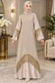 Evening Dress with Sequined Tassels on the Sleeves and Hem, Balloon Sleeves - 7