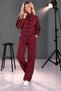 Burgundy Fabric Soft Touch Tracksuit Set with No-Knee Trim and Ornamental Buttons - 2