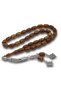 Metal Tasseled Walnut Patterned Capsule Cut Crimped Amber Prayer Beads - 5