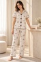 Buttonless Alaçatı Fabric Soft Short Sleeve Teddy Bear Patterned Pajama Set