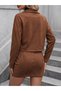 Women's Long Sleeve Collared Front Buttoned Jacket and Short Skirt Two-Piece Suede Set - 5