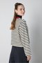 Women's Black Crop Wide Sleeve Oversize Printed Striped Sweatshirt 32078 - 7
