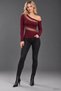 Sparkling Asymmetrical Elegance - Women's Off-Shoulder Long Sleeve Blouse with Stone Embellishments and Tulle Detail - 5