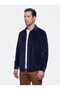 Navy Blue Velvet Textured Men's Shirt Coat with Hidden Buttons - 2