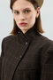 Checkered Stand Collar Women's Blazer Jacket - Brown - 4