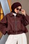 Belt Detailed Bomber Leather Jacket Tsd260322 Claret Red