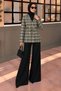 V-Neck Plaid Jacket Tsd260334 Green - 4