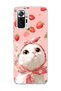 Redmi Note 10 Pro 4g Compatible White Cat Strawberry Printed Transparent Phone Case with Scarf