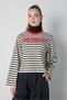 Women's Black Crop Wide Sleeve Oversize Printed Striped Sweatshirt 32078