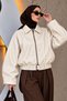 Belt Detailed Bomber Leather Jacket Tsd260322 Beige