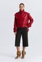 Faux Leather Jacket with Detachable Shawl Detail - Red - 2