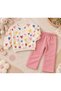 Girl's Three-Threaded Colorful Heart Patterned Sweatshirt and Sweatpants 2-Piece Set - 3