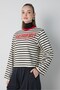 Women's Black Crop Wide Sleeve Oversize Printed Striped Sweatshirt 32078 - 4