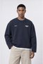 Men's Cake Printed Oversize Sweatshirt with Dirty Stitch Detail, Navy Blue - 2