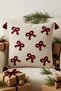 Red Bow Patterned Punch Embroidered Christmas Throw Pillow Cover Cotton 42X42 cm - 3