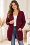 Women's No-Closure Long Sleeve Front Back V-Neck Double Pockets Woven Detail Hair Braided Soft Textured Stylish Casual Burgundy Knitwear Cardigan - 6