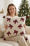 Red Bow Patterned Punch Embroidered Christmas Throw Pillow Cover Cotton 42X42 cm - 2